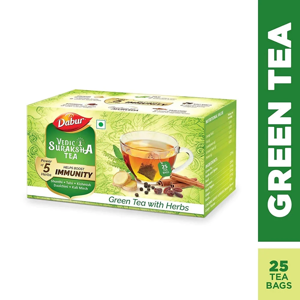 Dabur Vedic Suraksha Green Tea With Herbs Bags, 25 Bags-2.webp